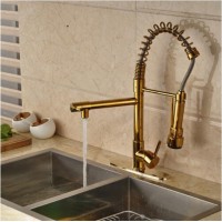 Golden Brass Two Rotate Spout Single Handle Kitchen Water Faucet with Hot and Cold Water Mixer Taps